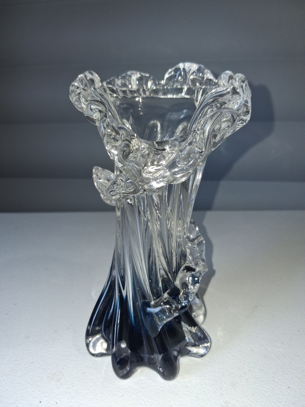 Handblown Clear and Deep Blue Glass Sculpture Vase - Home Accents